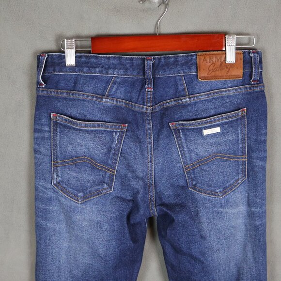 Armani Exchange Jeans Mens 30x32 J13 Slim Blue Whiskered Distressed Denim - Picture 7 of 15